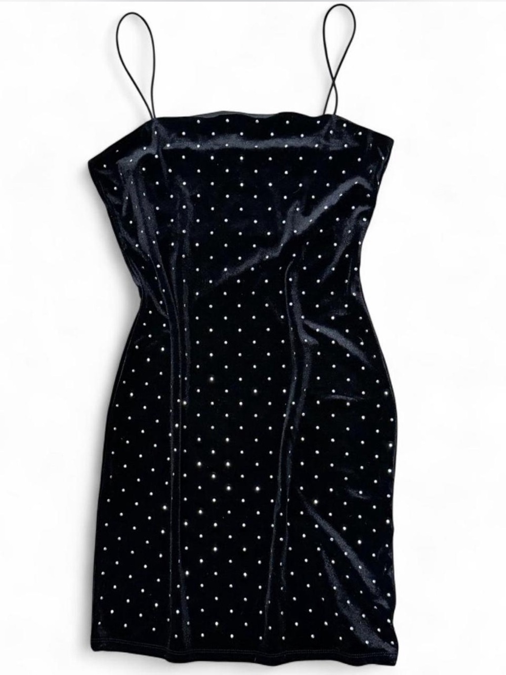 NWOT H&M Black Velvet Studded Spaghetti Strap Midi Dress Size SM